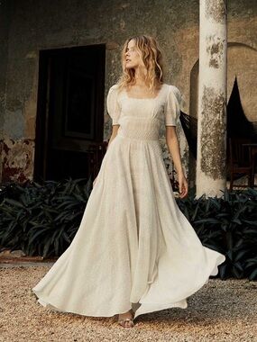 Doen Calista Dress Sea Salt White Size Large Cotton Silk Broderie Anglaise